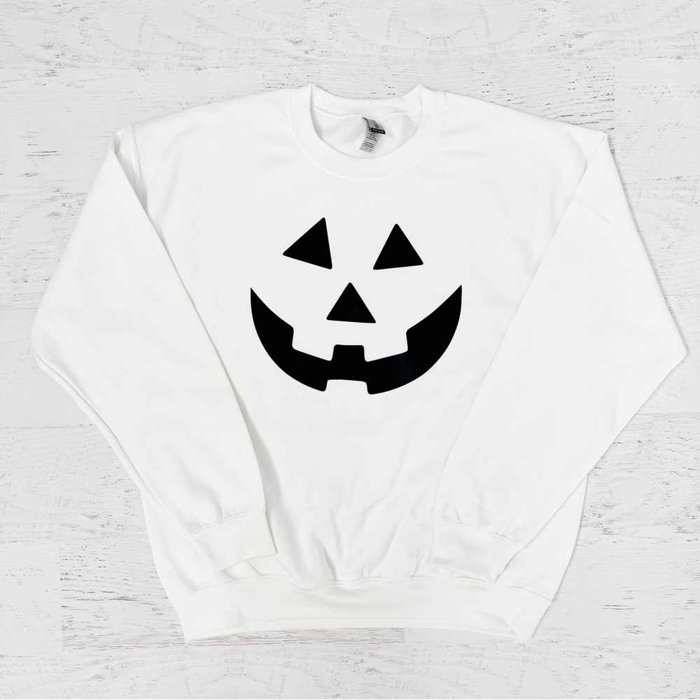 White Halloween Jack O Lantern Sweatshirt Large